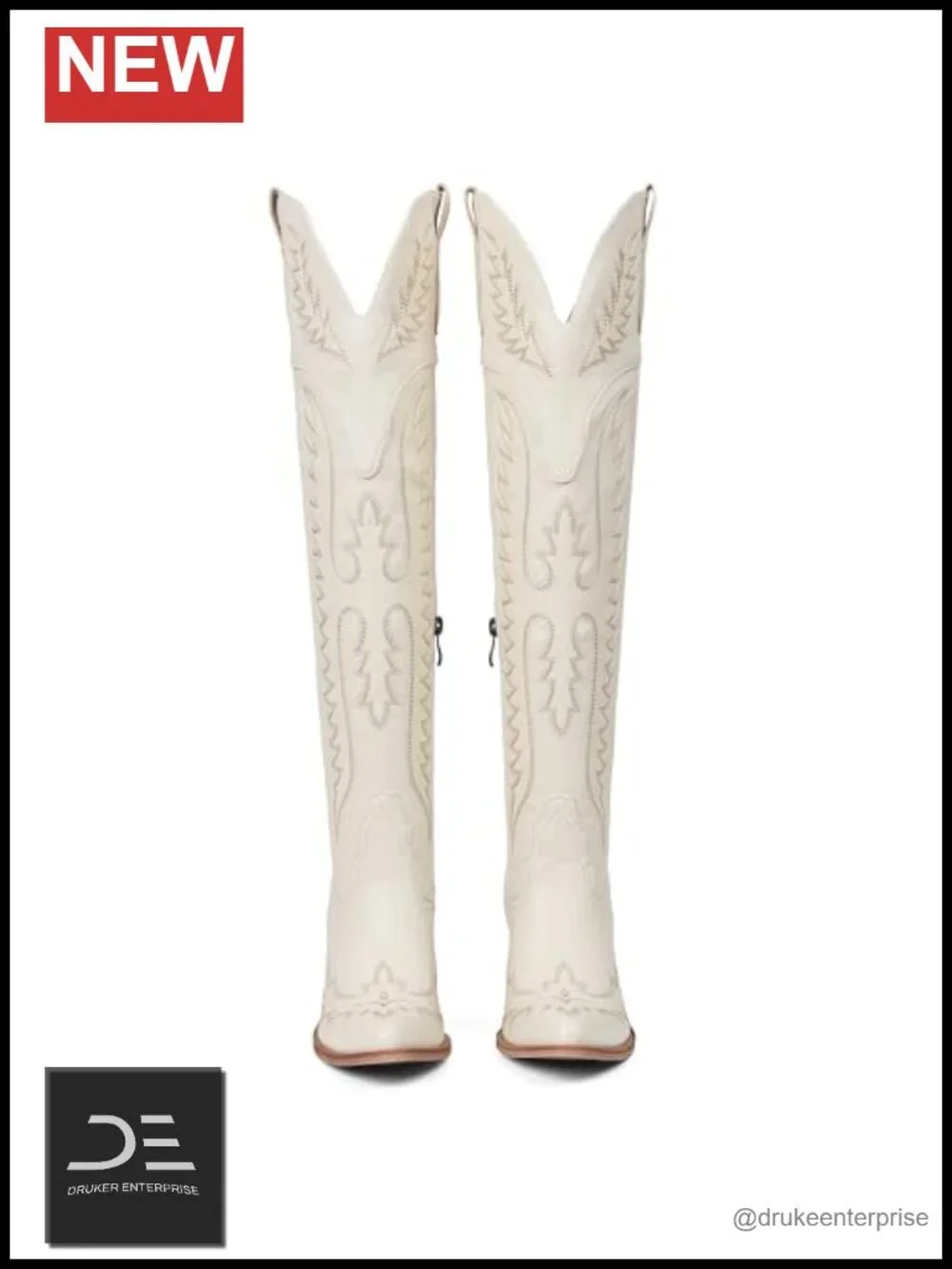 Women's Thigh High Western Cowboy Boots Pointed Toe Chunky Heel Embroidered PU